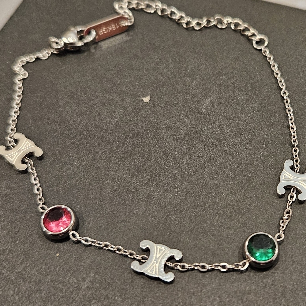 Designer Inspired Bracelet Stone Gems Adjustable 18K white gold plated